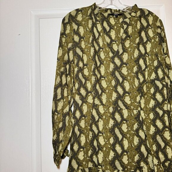 Next OLIVE GREEN Snakeskin PRINT A-LINE LONG SLEEVE DRESS SIZE 14 UK Size 10 US - Picture 2 of 7